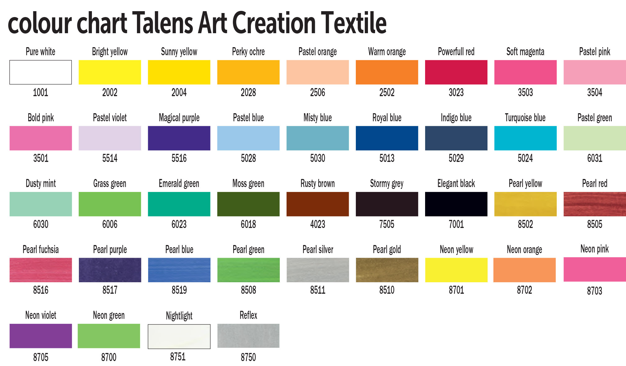 Textile color chart